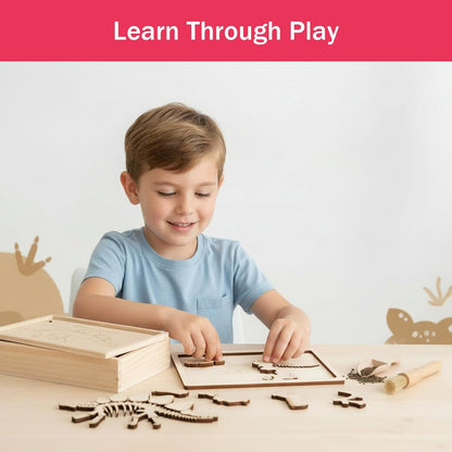 Dino Excavation Archaeology Dig Kit, Fossil Digging Kit for Kids, Dinosaur Skeletons Bones Puzzle Game with Wooden Storage Box, STEM Toys for Boys and Girls (Stegosaurus)