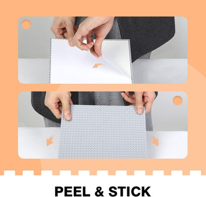 8 Pack Peel-and-Stick Building Baseplates, 10”x10” Classic Self-Adhesive Boards - 100% Compatible with All Major Brands, Sturdy Stacking Play Table Top, Green/Grey/Blue/White