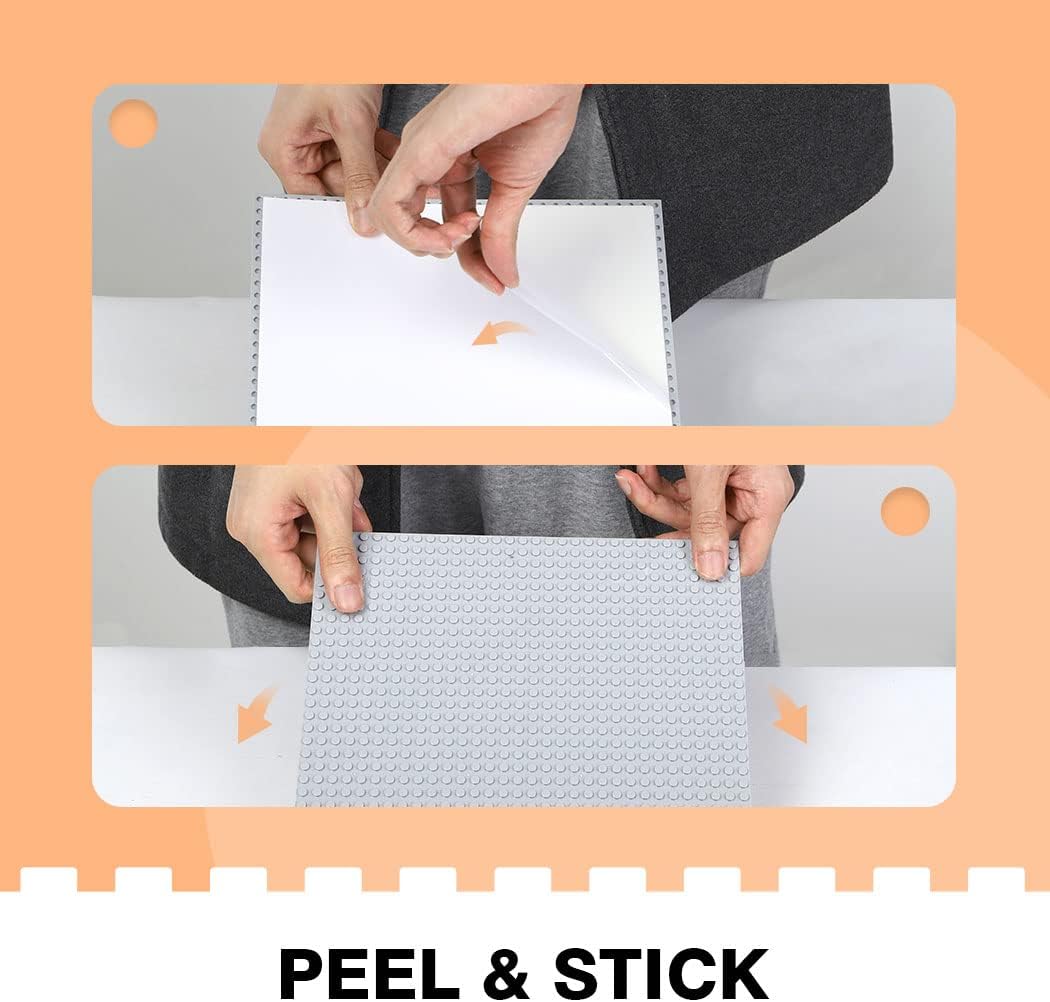 8 Pack Peel-and-Stick Building Baseplates, 10”x10” Classic Building Boards - 100% Compatible with All Major Brands of Toy Building Sets, Sturdy Stacking Play Table Top, Black