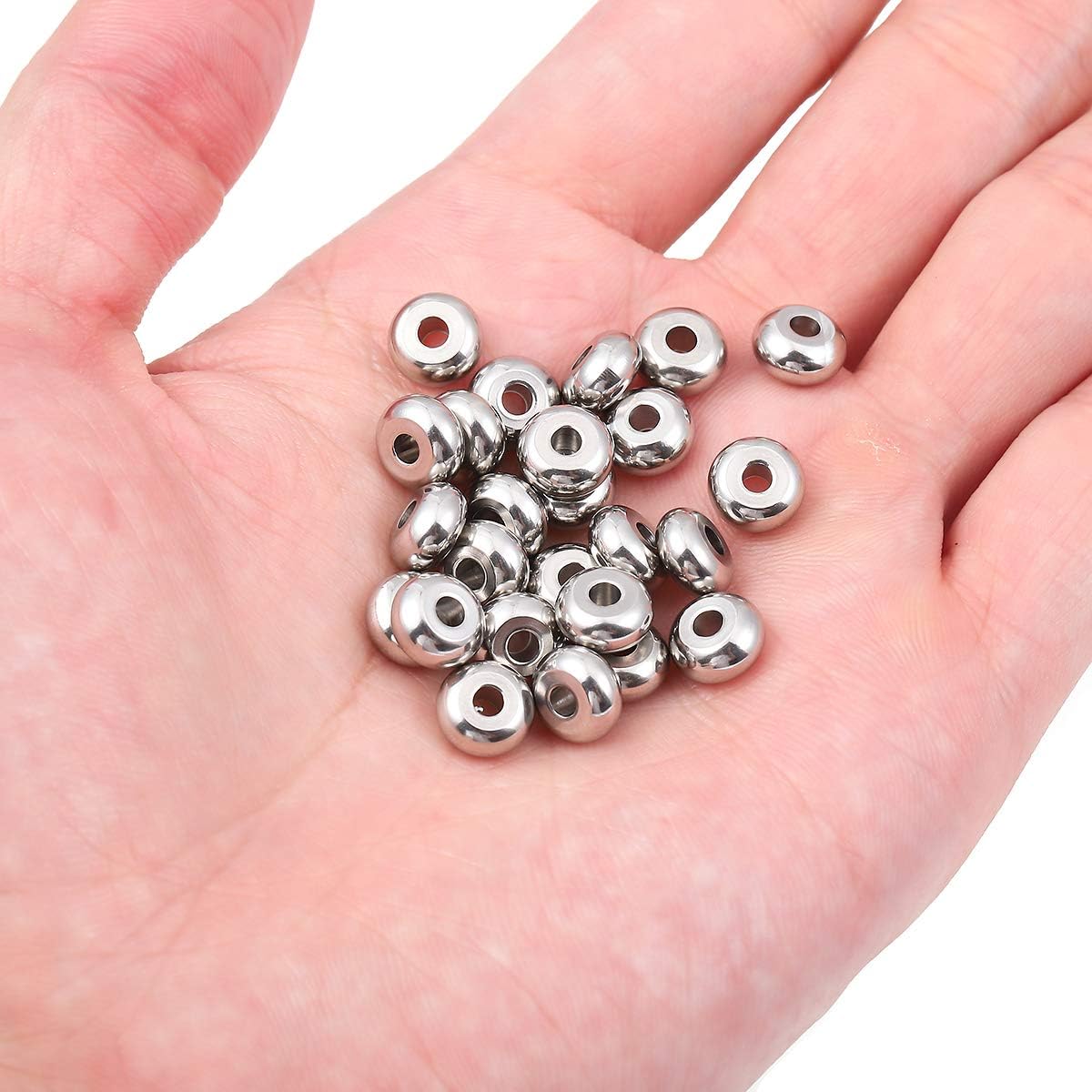 BEADIA Stainless Steel Spacer Beads 3x2.5mm Round Loose Charm Caps Beads for DIY Jewelry Making 100pcs with 1mm Hole