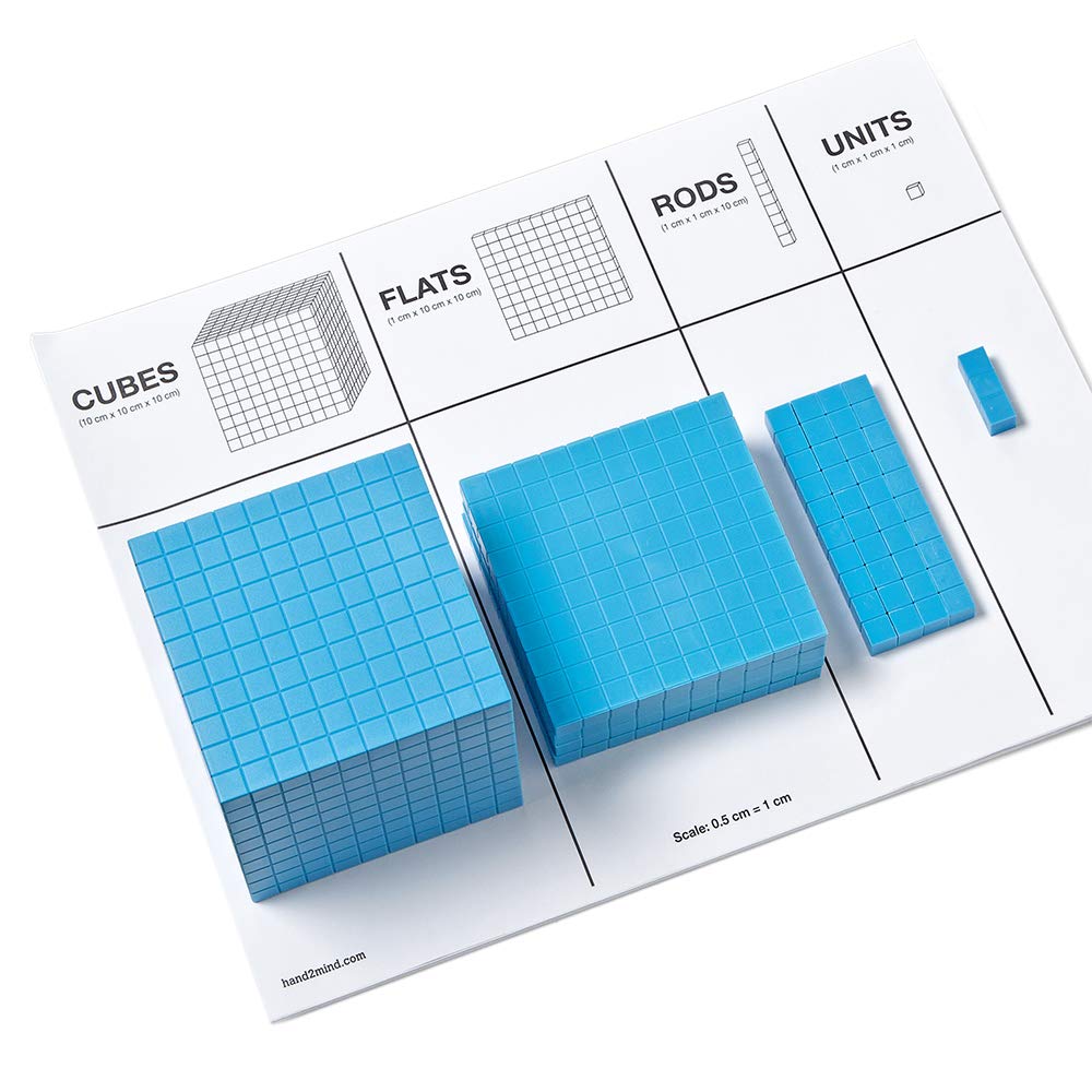 hand2mind Blue Plastic Base Ten Blocks Complete Classroom Set, Place Value Blocks, Counting Cubes, Math Blocks Kindergarten, Manipulative Kit for Mathematics for Elementary Teachers (Set of 161)