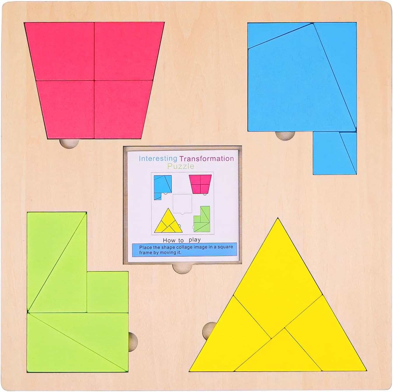 KINGOU 4 in 1 Wooden Tangram Puzzles for Kids Ages 3-8, 8 Play Modes Large Pattern Blocks Logic IQ Game, Montessori STEM Jigsaw Toy for Home & Classroom