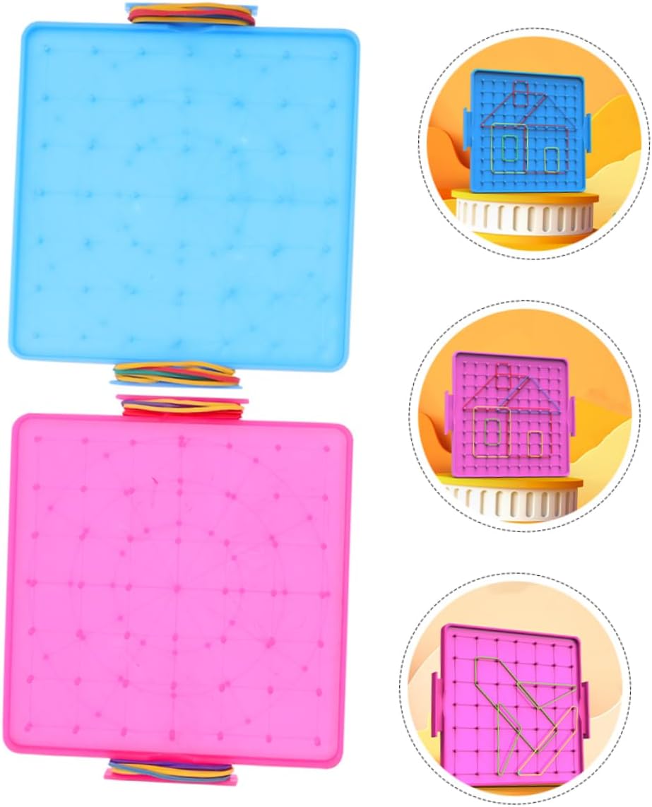 2pcs Double-Sided Geoboard for Boys and Girls Plastic Student Pegboard Educational Math Manipulative Bands for Classroom Activities and Home Learning
