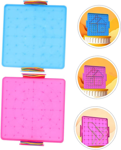 2pcs Double-Sided Geoboard for Boys and Girls Plastic Student Pegboard Educational Math Manipulative Bands for Classroom Activities and Home Learning