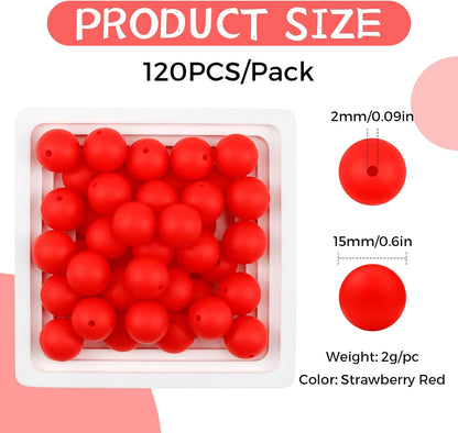 120PCS FIVEIZERO Silicone Beads for Keychain Making, 15mm Glacier Gray Round Silicone Rubber Focal Beads Bulk for DIY Crafts, Bracelets, Necklaces, and Pens