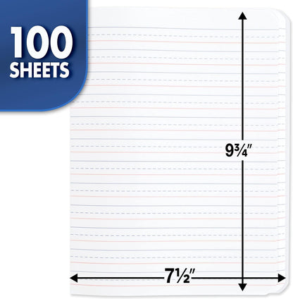 Mead Learn to Letter Writing Tablet, Handwriting Practice Pad Grades PK-1, 10" x 8", Solid & Dotted Raised Ruling, 40 Sheets, 4 Pack (480018)