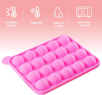 Silicone Cake Pop Mold Set - 2 Pack Lollipop Molds Kit with 40 Cake Pop Sticks, 100 Candy Treat Bags, and 100 Gold Twist Ties, Great For Chocolate Lollipop, Candy, Cake Pops