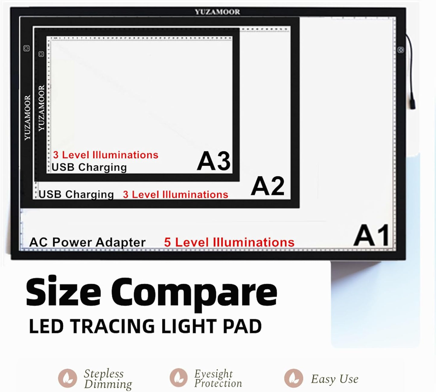 A3 LED Light Pad for Diamond Art, Sketching, Painting - Adjustable Brightness, Sketching, Tracing - USB Powered Complete Art Light Board Kit with Pad Stands and Clips