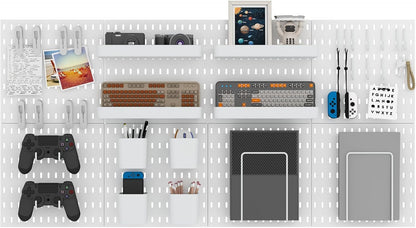 MULSAME Pegboard Combination Kit, Wall Mounted Storage Set with 4 Pegboards & 14 Accessories Hanging, White Peg Boards Organizer for Walls Display, Crafts Organization, Kitchen Organizer, 22" x 22"