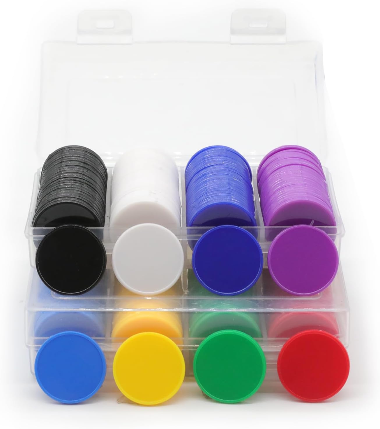 Set of 100 Opaque Plastic Learning Counters Mini Poker Chips Game Tokens with Storage Box (Black+White+Blue+Purple, 1 Inch)