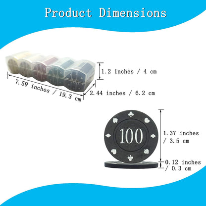 100 Pcs Colorful Poker Chips, Denomination Chips Set with Storage Box, Plastic Counters Disks and Learning Math Counting Chips for Card Blackjack Games Homes Parties Texas Hold Poker