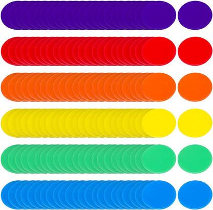 SAFIGLE 180 Pcs of 3/4 Inch Acrylic 6 Color Clear Bingo Counting Chips Markers for Bingo Games, Math Learning, Poker Night, and Party Gaming Props