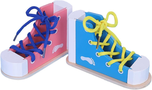 Learn to Tie Shoes,2Pcs Wooden Lacing Shoe Tying Safe & Reusable How to Tie Shoes Shoelaces Tying Practice Shoe Laces Learning Tool
