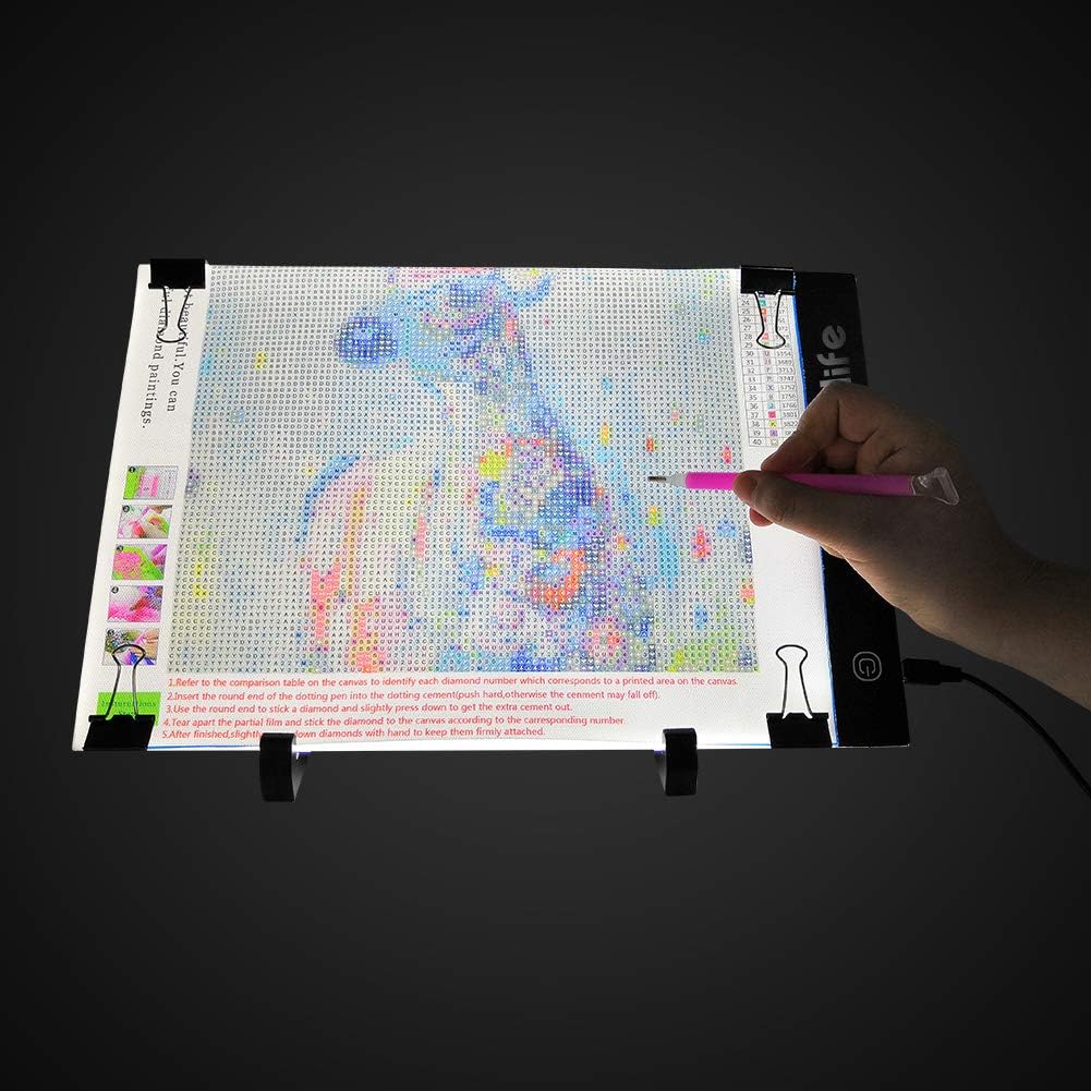 Mlife B4 LED Light Pad Kit - Upgraded Diamond Art Painting Light Box Dimmable Tracing Light Board, Sketching, Animation, Drawing Light Box with 4 Fasten Clips and Metal Stand