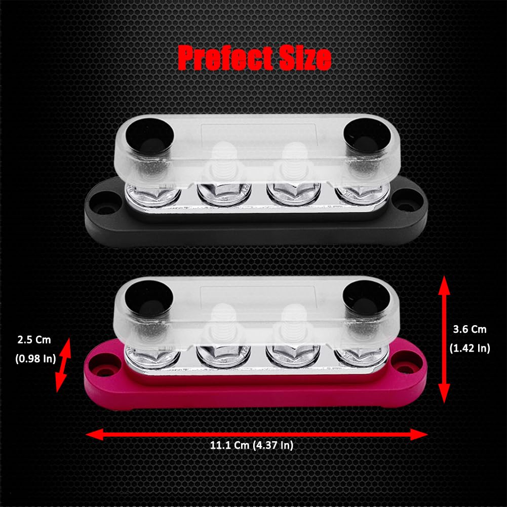 2 x #10 (M5) Studs Power Distribution Block with 5 x #8 (M4) Screws, Ampper 4.2" Bus Bar 12V Power Distribution Terminal Block Battery Busbar for Car Audio Solar (Red & Black)