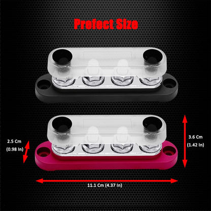 2 x #10 (M5) Studs Power Distribution Block with 5 x #8 (M4) Screws, Ampper 4.2" Bus Bar 12V Power Distribution Terminal Block Battery Busbar for Car Audio Solar (Red & Black)