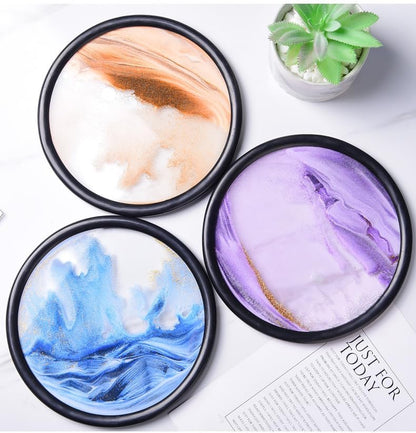Arthink Moving Sand Art Picture in Motion Round Glass 3D Deep Sea Landscape, Dynamic Sand Art Sandscapes, Sensory Relaxing Desktop