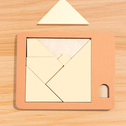 Wooden Puzzle for Adults - Geometric Educational Toy - Disappearing Square Tangram for Children Adults Family Office School Travel Party Birthday Home Classroom