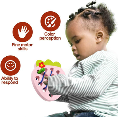 Lacing Toys for Toddlers,Wooden Threading Apple Baby Travel Toys,Montessori Education Sensory Learning Fine Motor Skills, Wooden Block Puzzle Gifts for 3 Year Old Baby Kids Boys Girls