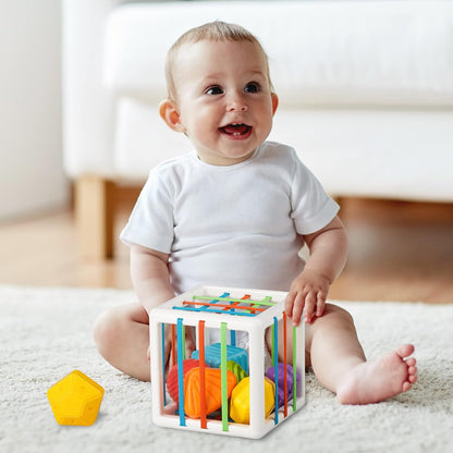 Aprilwolf Montessori Sensory Cube for Toddlers 18 Months + | Educational Activity Center with Elastic Sides | Baby Learning Toys, Wonderful Gift for Birthday Boys & Girls