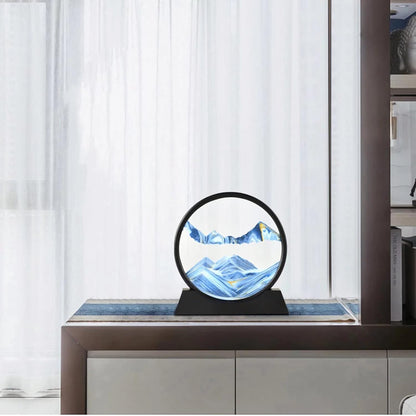 BGFJYUK Moving Sand Art Picture in Motion, Round Tempered Glass 3D Deep Sea Sandscapes with Display Flowing Sand Frame for Relaxing Desktop Home Office Work Décor for Kids Adults （Blue, 7inch