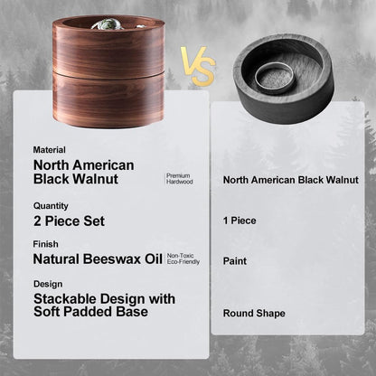 grwanpen®2 Pack Round Walnut Hardwood Ring Tray & Holder - Stackable Compact Jewelry Organizer, Non-Slip Small Dish for Rings, Earrings - Gift Ready Packaging