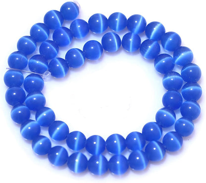 HAAMIIQII 8mm Light Blue Cat Eye Glass Round Crystal Stone Loose Gemstone Beads for Jewelry Making Bracelets Necklaces Earrings Crafts (45-50pcs)