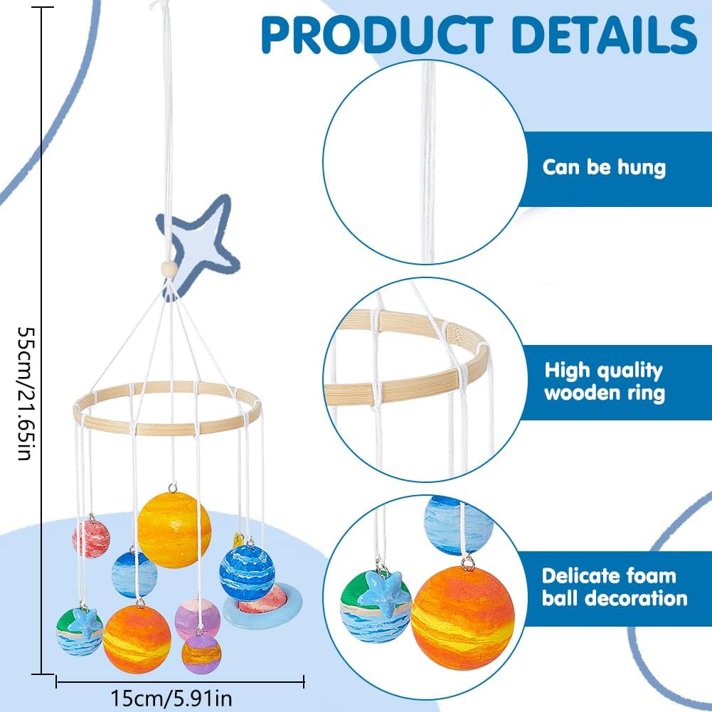 WEBEEDY DIY Solar Foam Ball Wall Hanging Kit DIY Solar System Model Project Kit with Polystyrene Spheres Ball,Pigment,Brushes for Hanging Space Project Party Decor Christmas Birthday Gift