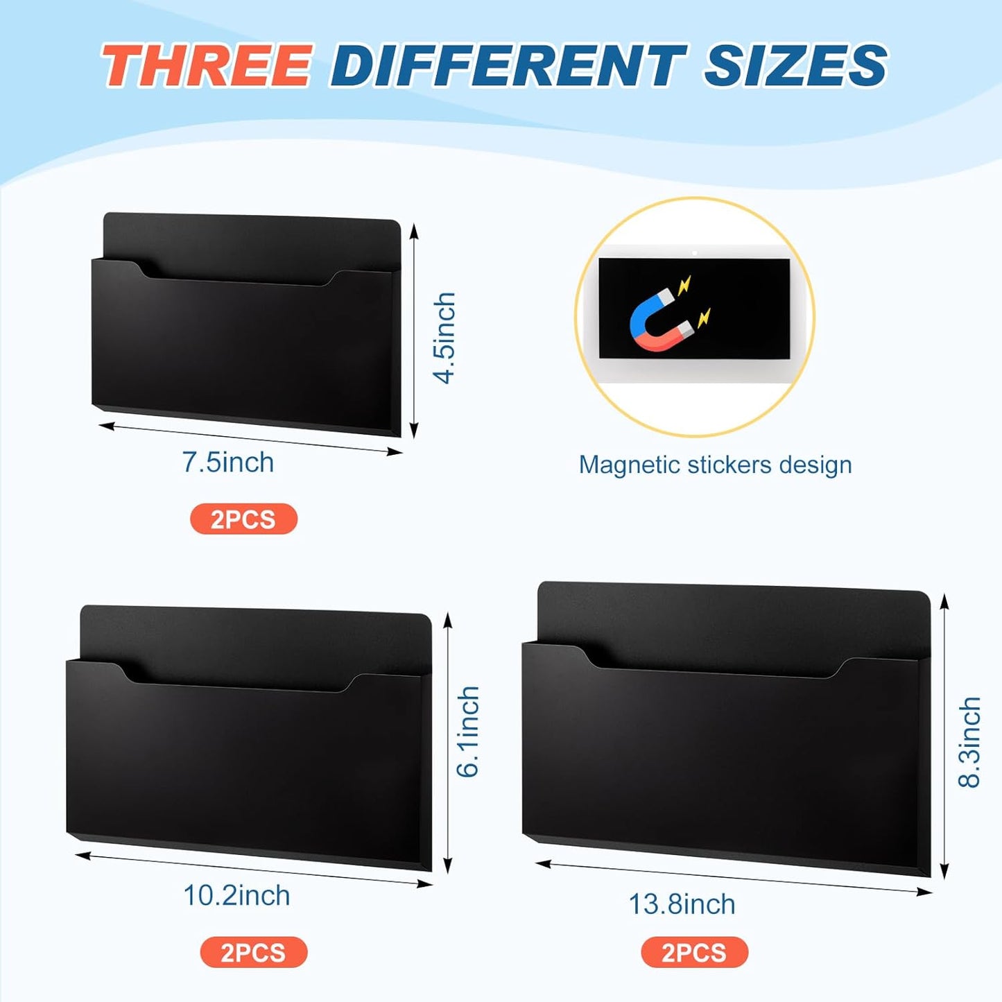 Fuutreo 6 Pcs Magnetic Wall File Organizer Magnetic Wall File Holder Refrigerator Magazine Holder for Mail Letters Paper(Aqua Green,Vertical-large)
