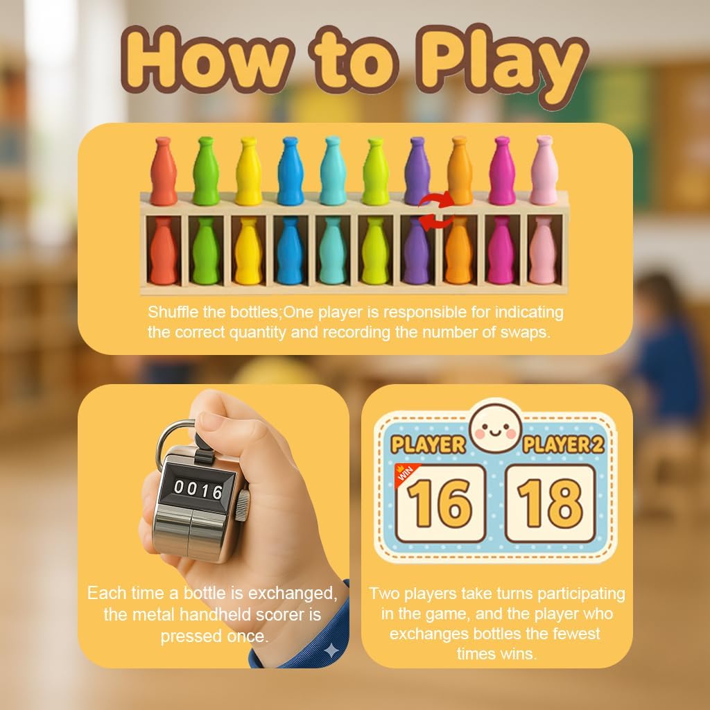 Bottle Color Match Game, Fun Family Board Game for Kids 8-12, 2-4 Player Bottle Collision Game for Kids and Adults, Perfect for Travel Camping Holidays Party Night