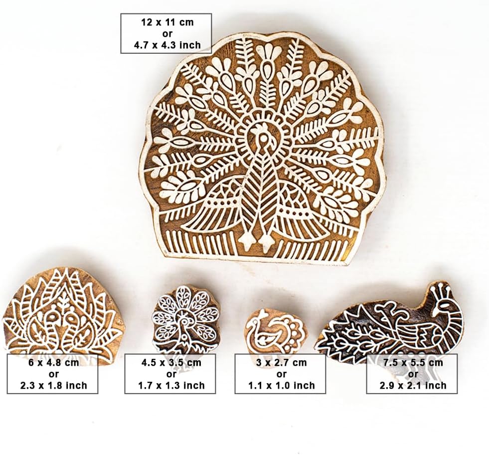 Peacock Design Wooden Printing Stamps for Card Making Scrapbooking Crafts Clay and Pottery (Set of 5) Hashcart®
