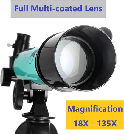 Refractor Telescope with Finder Scope for Kids & Astronomy Beginners, Travel Telescope with 3 Eyepieces Magnification 18X – 135X