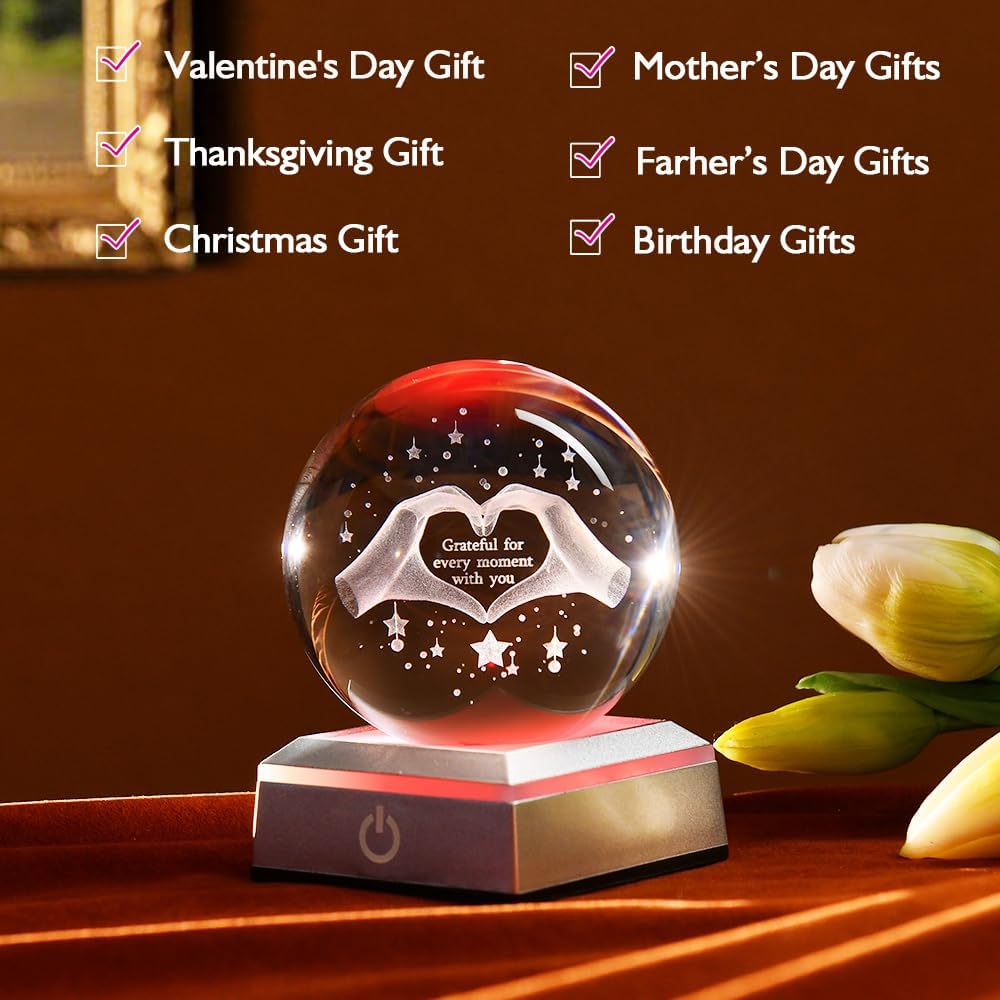 3D Solar System Crystal Ball Universe Glass Ball Space Astronomy Gift Planets Model Science Astrophysics Gifts Solar System Night Light Glass Globe Decor with 12 Colorful Modes Light Base