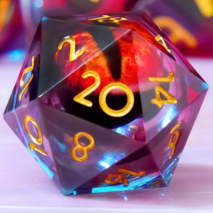 YEMEKO Beholder'S Eye D20 Dice Dragon Eye DND 22MM Single with Resin Sharp Edge 20 Sided D&D Handmade Polyhedral for Dungeons and Dragons, RPG, Roleplaying Games MTG Table Games(Blue Gold)