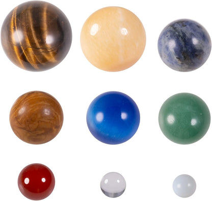 SUNYIK 9 Planets Solor System Crystal Sphere Kit with Metal Orbit, Healing Chakra Crystal Ball Set Galaxy Universe Tabletop Display for Home Office Decoration