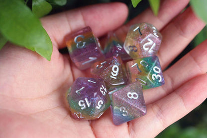 Polyhedral DND Dice Set RPG Rainbow Dice for Dungeons and Dragons(D&D) Role Playing Game,MTG,Pathfinder,Table Game,Math Games Dice Set with Dice Pouch