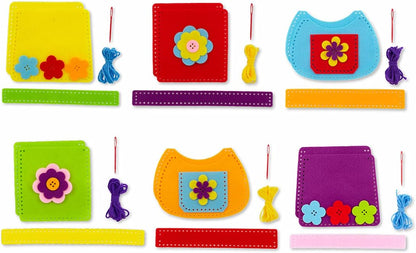 Serabeena Sewing Kit for Kids - Sew Your Own Felt Bags with Handles | Beginner Craft Kit Ages 6-8 | 6 Screen-Free No-Mess DIY Sewing Projects & Accessories