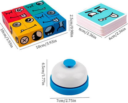 Wooden Face Changing Magic Cube Game, Expression Puzzle Building Blocks Pattern Matching Game, Educational Puzzles Toy Board Games for Kids and Adults with Bell