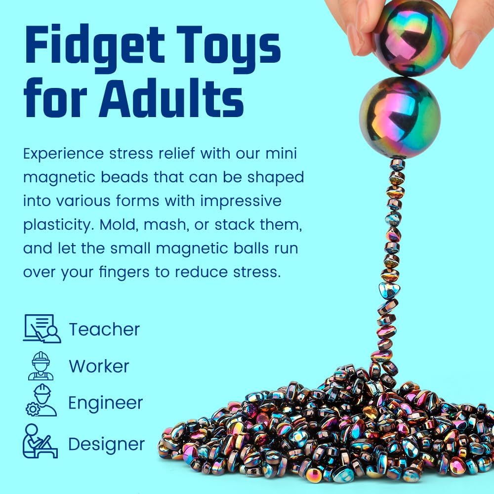 Umnodobn Magnet Slime Putty, Fidget Toy Ferrite Putty Beads, Hematite Magnetic Stones Eggs with 1.26 inch Magnet Balls, Cool Desk Toy, EDC Toy Science Kit Gift