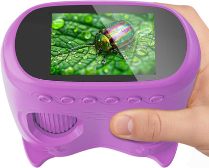 2-in-1 Kids Microscope Telescope, Temodu 2.0" 1000X Digital Microscope for Kids, HD Portable Education Telescope for Kids Birthday Festival Gift, Science Fun Toys for Children Age 4-12 (Purple)