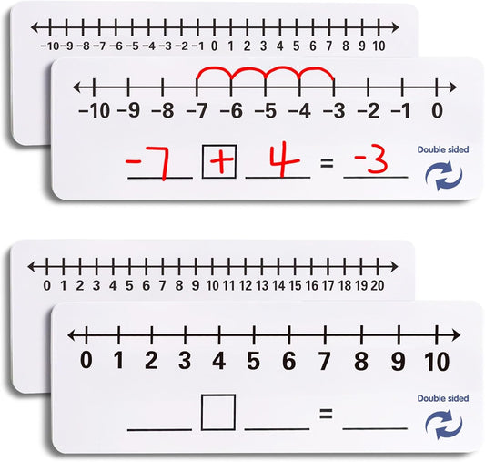 2 Pcs Dry Erase Number Line Board, Double Sided Number Line for Students, Homeschool, Teacher Supplies, Classroom, Math Game for Math Center，High Quality Durable 12 x 4 Inch 0-10, 0-20