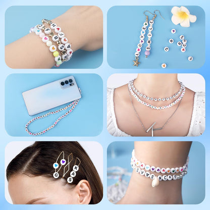 SUTOUG 1000PCS Colourful Letter Beads for Threading, 4 x 7 MM Acrylic Round Alphabet Beads for Jewellery DIY Making Crafts Bracelets Necklaces Ornaments