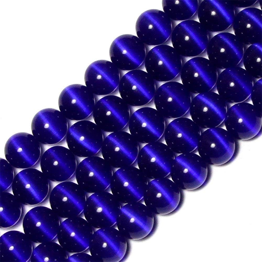 HAAMIIQII 8mm Light Blue Cat Eye Glass Round Crystal Stone Loose Gemstone Beads for Jewelry Making Bracelets Necklaces Earrings Crafts (45-50pcs)