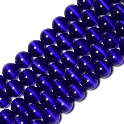 HAAMIIQII 8mm Light Blue Cat Eye Glass Round Crystal Stone Loose Gemstone Beads for Jewelry Making Bracelets Necklaces Earrings Crafts (45-50pcs)