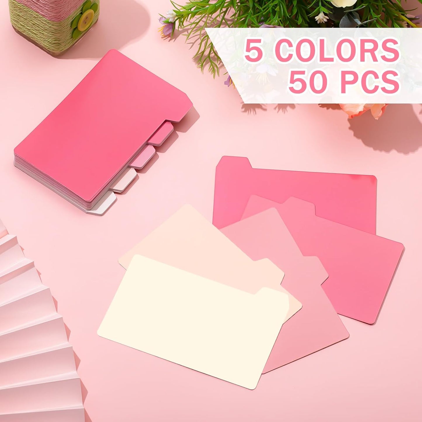 Harloon 50 Pack 3 x 5 Inch Index Card Dividers with 2 Number Alphabet Sticker with Tab, Dry Erase Index Card Guide Set, Photo Recipe Divider for Office Business Back to School Supplies, Candy Color