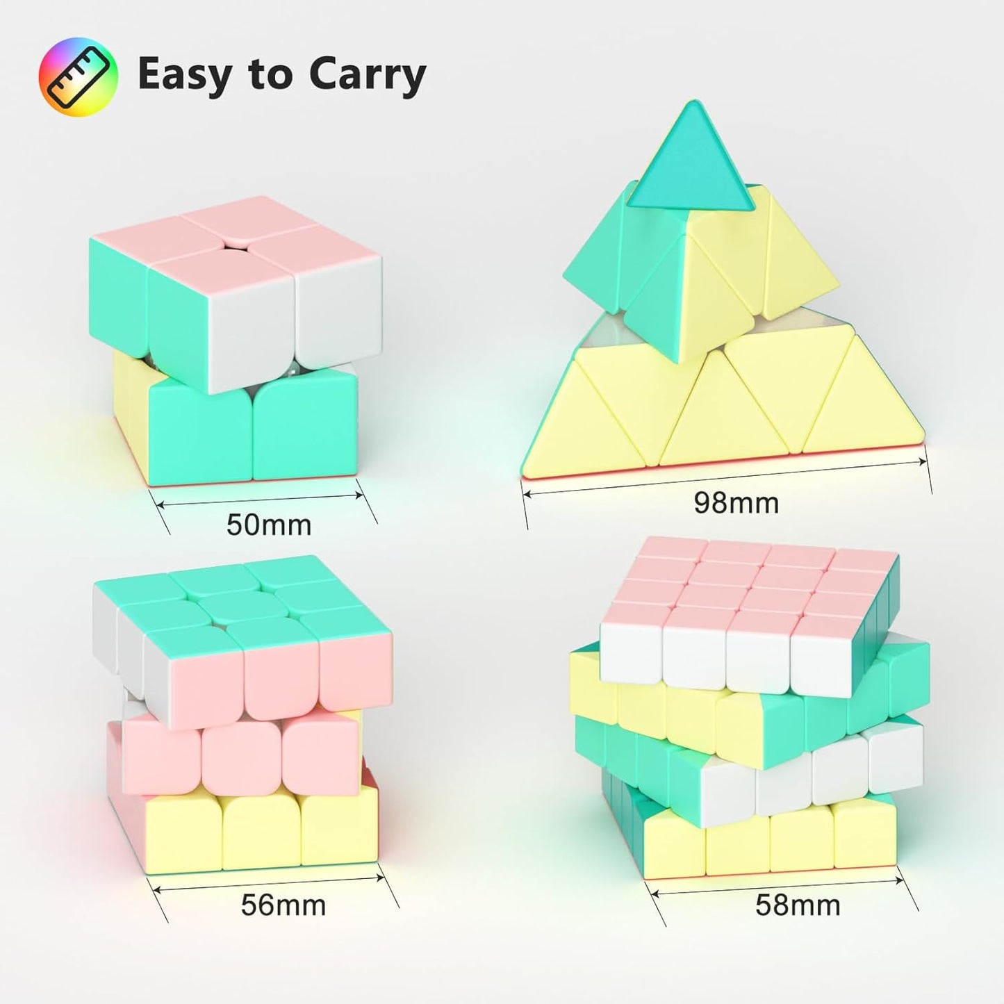 Vdealen Speed Cube Set, Puzzle Cube Bundle of 2x2x2 3x3x3 4x4x4 Pyramid Magic Cube Set, Birthday Party Christmas Stocking Stuffers Gift for Kids Teens Adults(Stickerless)