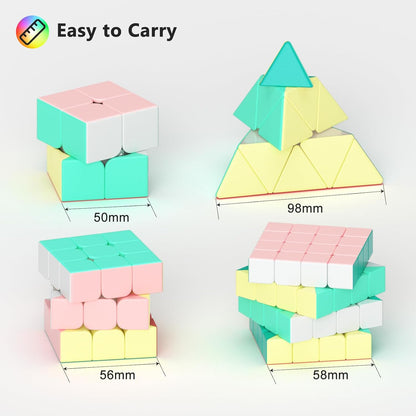 Vdealen Speed Cube Set, Puzzle Cube Bundle of 2x2x2 3x3x3 4x4x4 Pyramid Magic Cube Set, Birthday Party Christmas Stocking Stuffers Gift for Kids Teens Adults(Stickerless)
