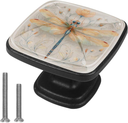 4 Pack Cabinet Knobs Drawer Pulls, 30mm Round ABS Glass Drawer Hardware Growing Purple Butterflies Cabinet Handles with Screws for Dressers Kitchens Cupboard