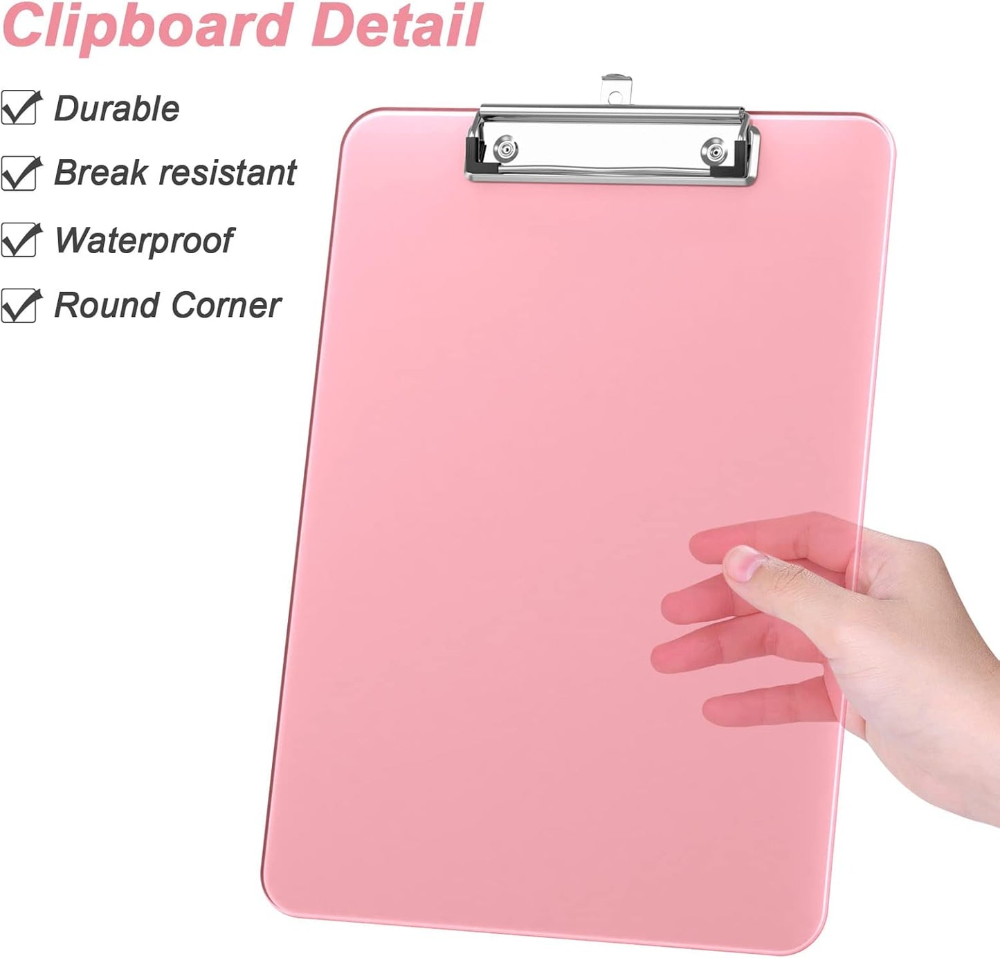 Rimilak Plastic Clipboards with Low Profile Metal Clip, Translucent Board, 12.5 x 9 In Letter Size, Office Supply, Back to School, Pink