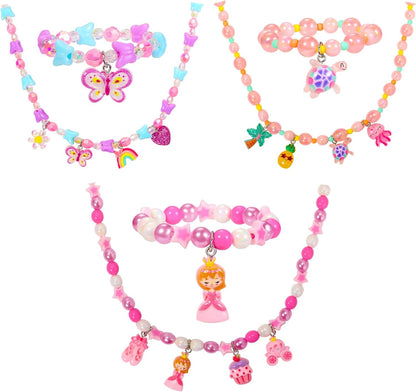 PinkSheep Toddler Jewelry Kids Necklace Choker and Bracelet 3 Pack 9pcs, Little Girls Jewelry In Box, Flower Girl Gift Kids Girls Accessories